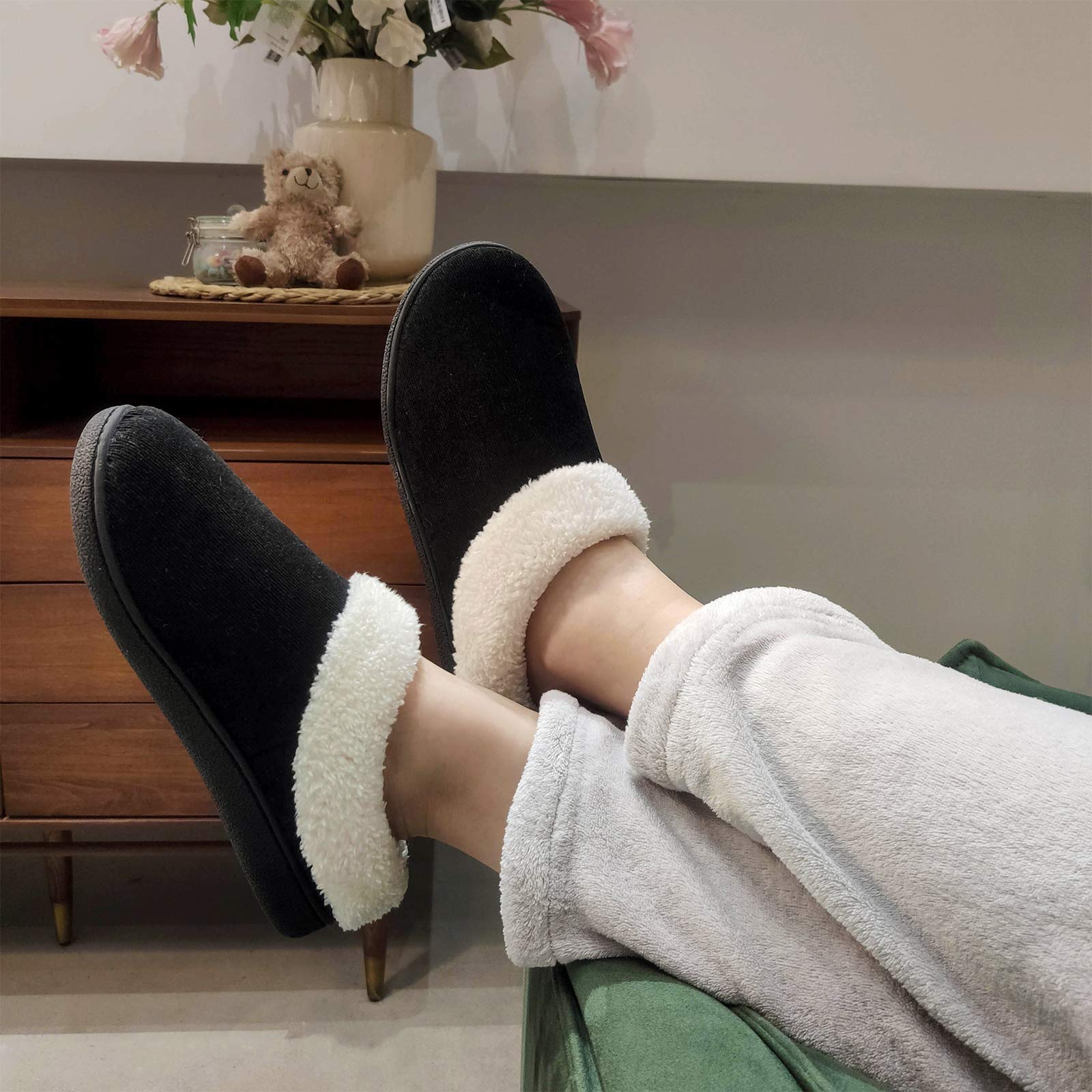 VONMAY Women's Cozy Fuzzy House Slippers with Memory Foam & Fleece Collar - Indoor/Outdoor Comfort for Relaxing at Home, Lounging or Quick Errands