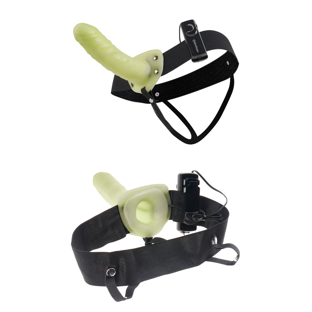 Glow in the Dark Vibrating Hollow Strap On Dildo - Fetish Fantasy Series for Couples & Solo Play - Perfect for Roleplay, BDSM & Spicing Up Your Sex Life