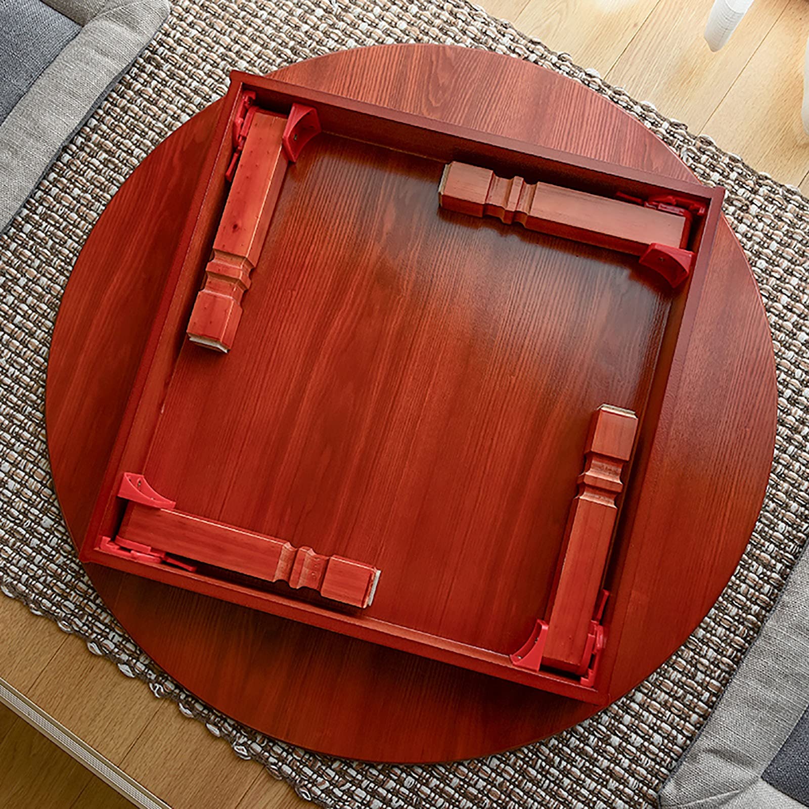 Foldable Round Wooden Table - Korean Style Printed Dining, Coffee, Study & Low Table for Tatami, Bay Window & Tea House (60cm) - Perfect for Small Spaces, Asian Decor & Zen Living Rooms