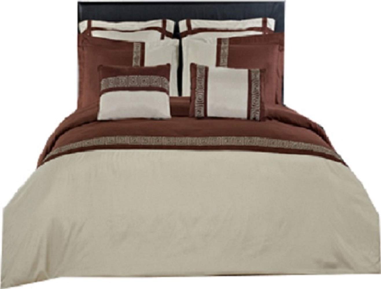 King Size Astrid Sage with Chocolate 14-Piece Bed in a Bag Set - 7pc Duvet Cover, Down Alternative Comforter, 2 Pillows & 4pc Sheet Set | Luxury Bedding for Master Bedroom, Guest Room & Dorm | Soft & Comfortable Complete Bed Set