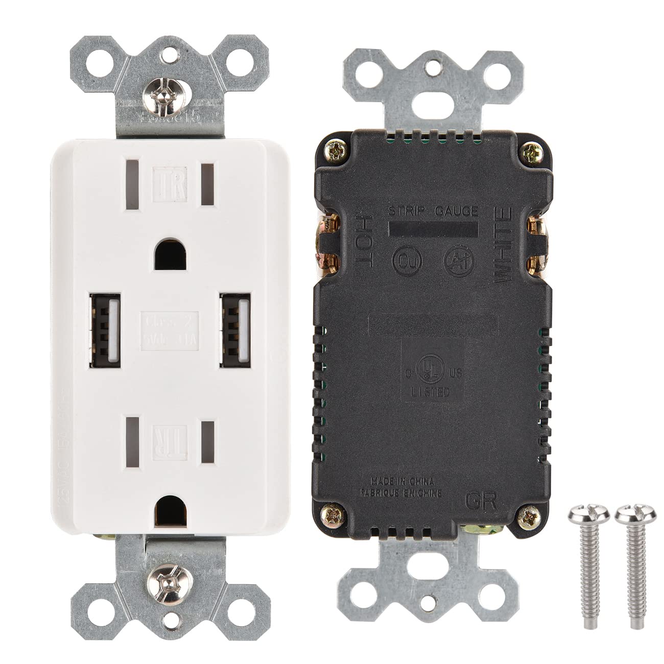 10-Pack White UL Listed USB Wall Outlet with 3.1A Fast Charging Ports & 15A Tamper-Resistant Duplex Receptacles - Perfect for Home, Office, and Hotel Charging Stations (Includes Wall Plates)