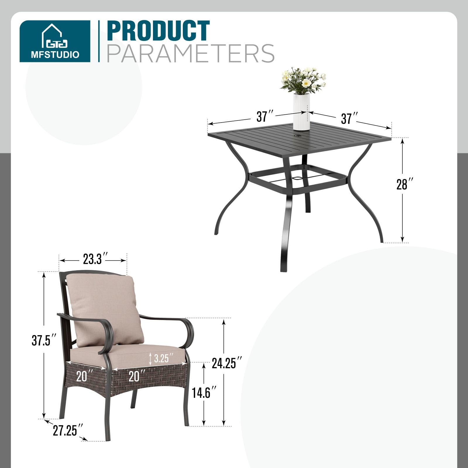 MFSTUDIO 5-Piece Outdoor Patio Dining Set for 4 - 37