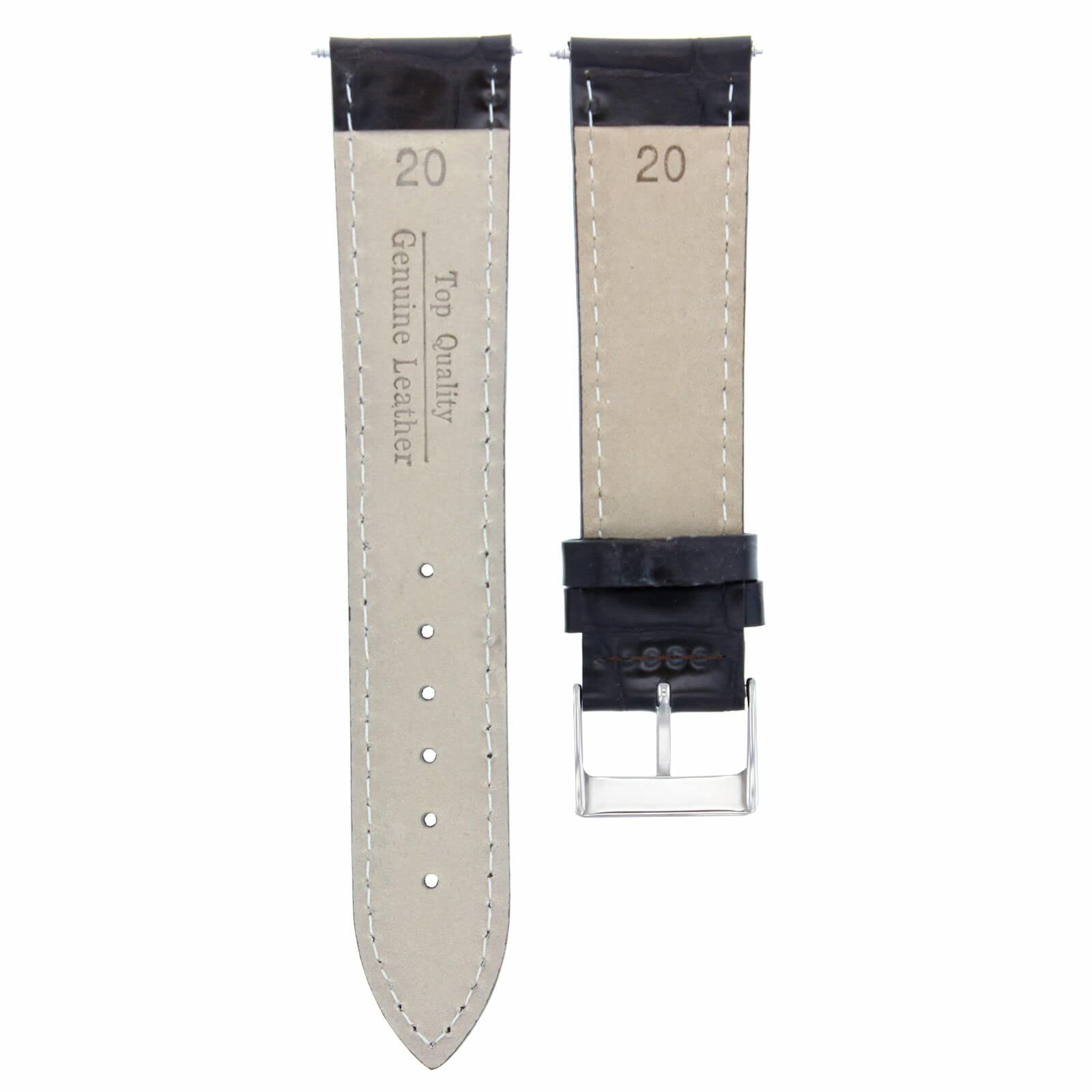 20mm Leather Watch Band for Tudor 36mm - Black & White Stitching | Dress & Casual Wear