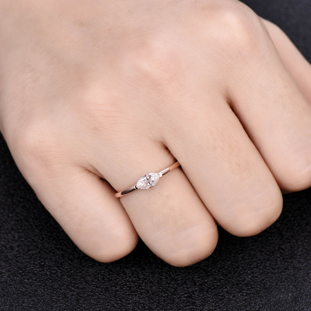 Solitaire Marquise Cut Moissanite Wedding Ring for Women - 14K Rose Gold Engagement Band, Durable & Hypoallergenic - Perfect for Proposals, Anniversaries & Bridal Jewelry