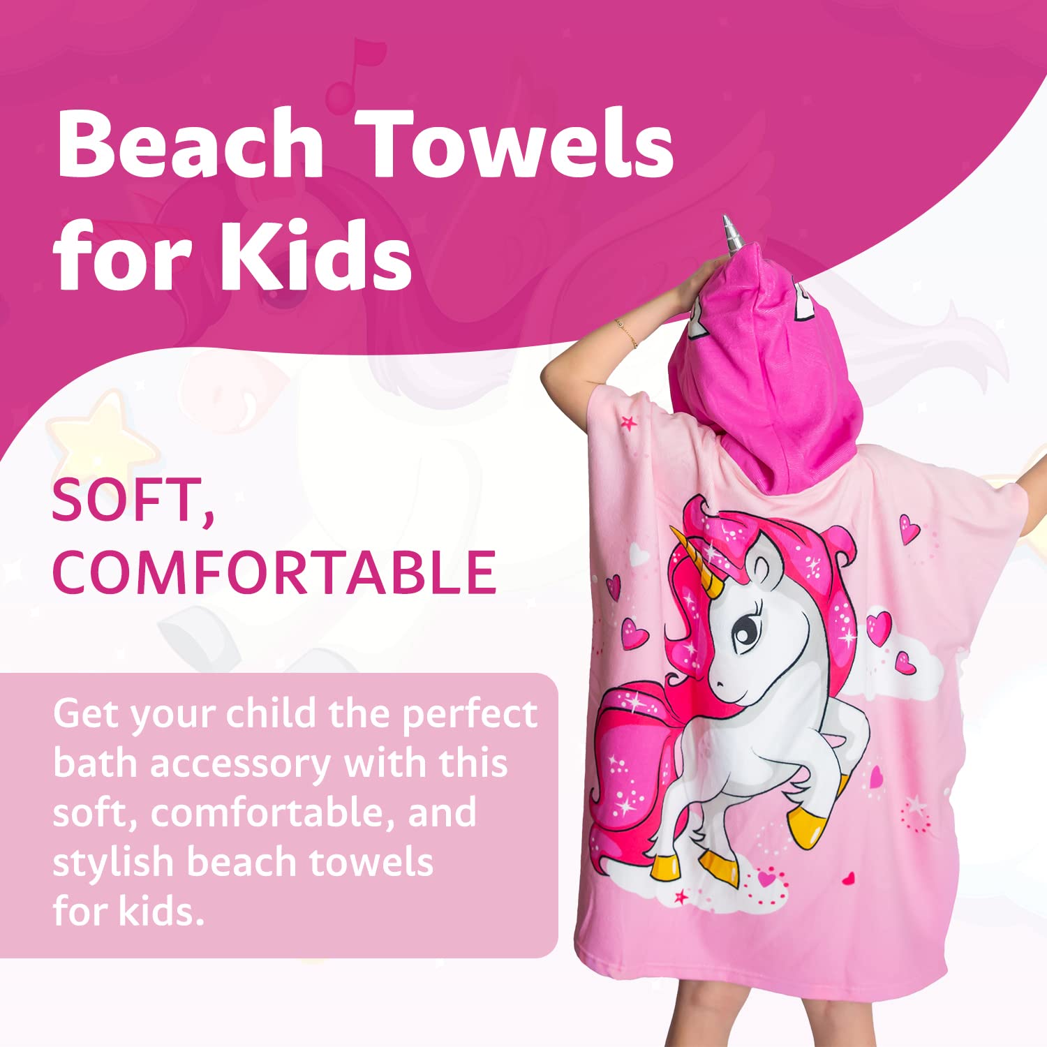 **Soft Hooded Towel Set for Girls 6-10 Years Old - Large 60