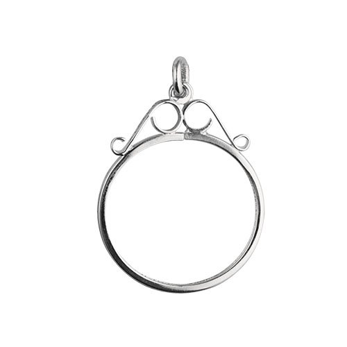 Antique Silver 27x22mm Farthing 1/4d Coin Pendant with Scroll Design - Vintage Coin Holder Necklace for Collectors, Jewelry Making & Historical Reenactments