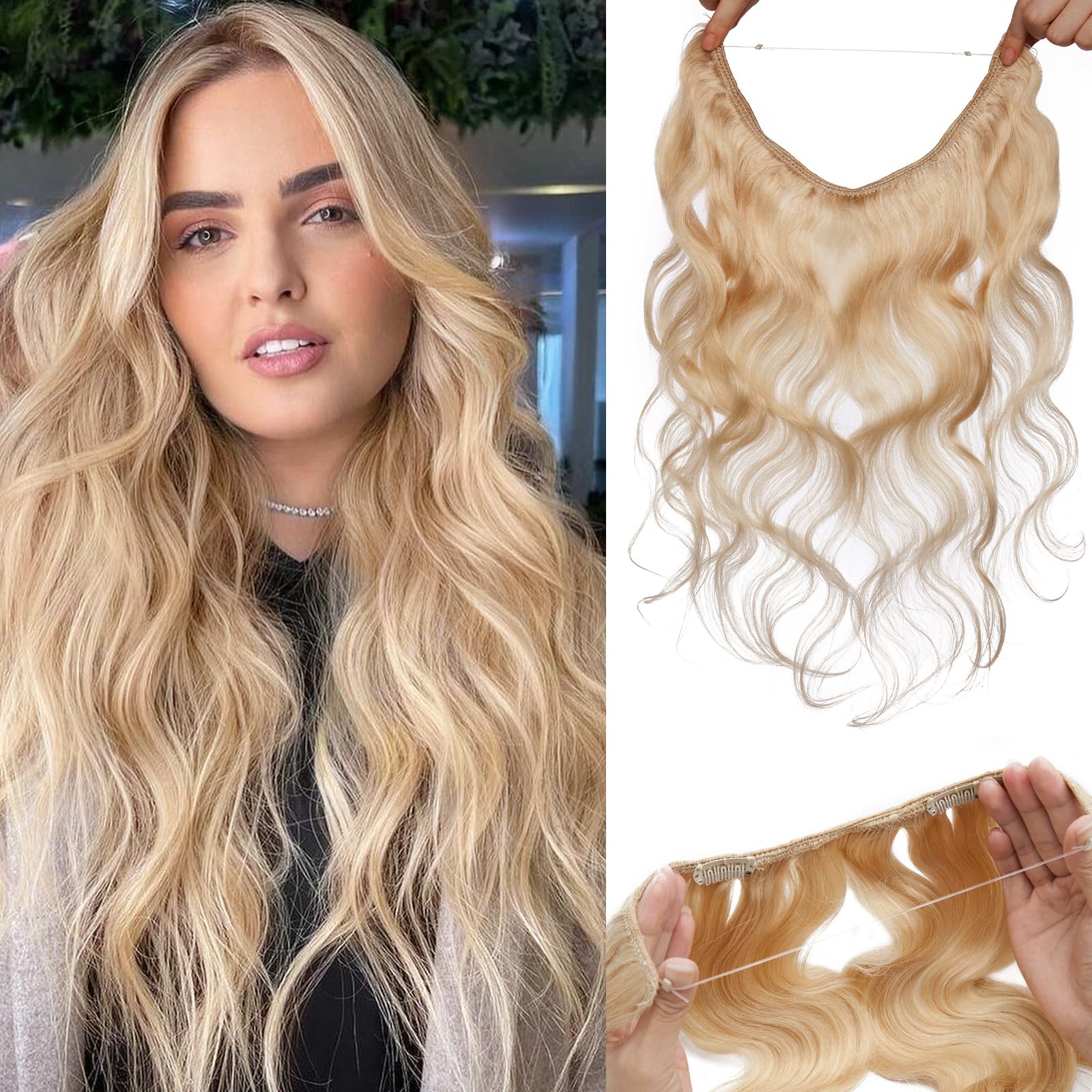 Benehair Blonde Invisible Wire Hair Extensions - 22