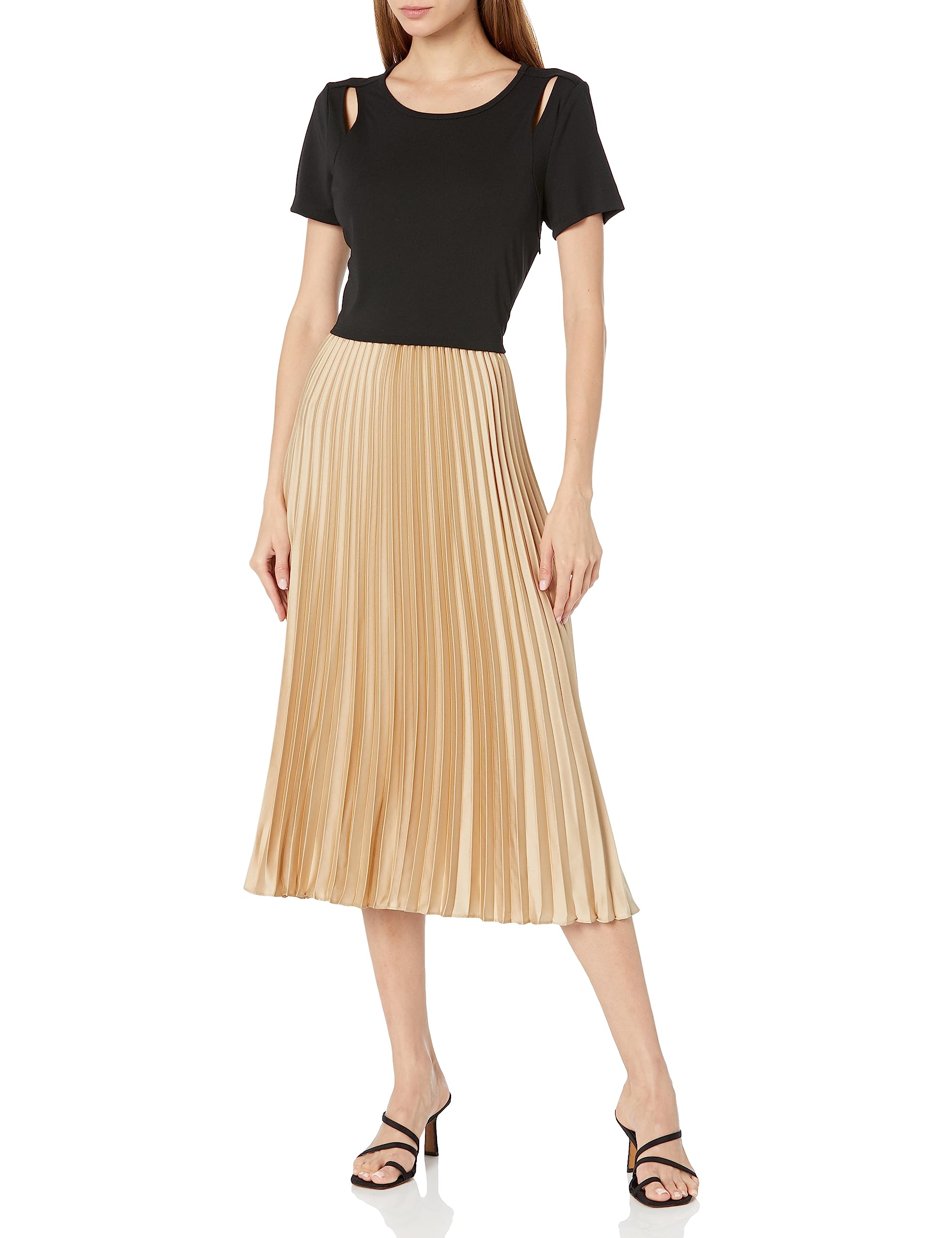 KARL LAGERFELD Women's Pleated Cut Out Dress - Elegant Sleeveless Midi Dress for Party, Wedding & Special Occasions