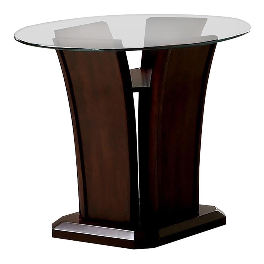 BOWERY HILL Modern End Table - Solid Wood, Wood Veneer & MDF with Glass Top in Cherry Finish | Perfect for Living Room, Bedroom or Office Decor