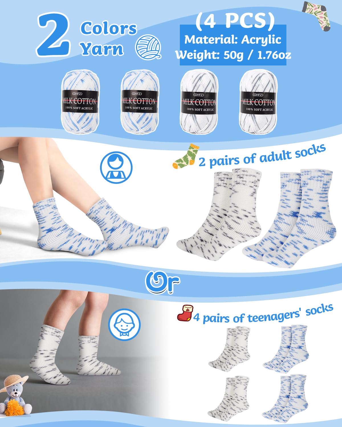 Coopay Beginner Knitting Kit for Socks - Complete Set with Instructions, Sock Yarn & Knitting Needles - Easy Learn to Knit Kit for Adults & Teens - Perfect for DIY Gifts, Winter Crafts & Relaxing Hobbies