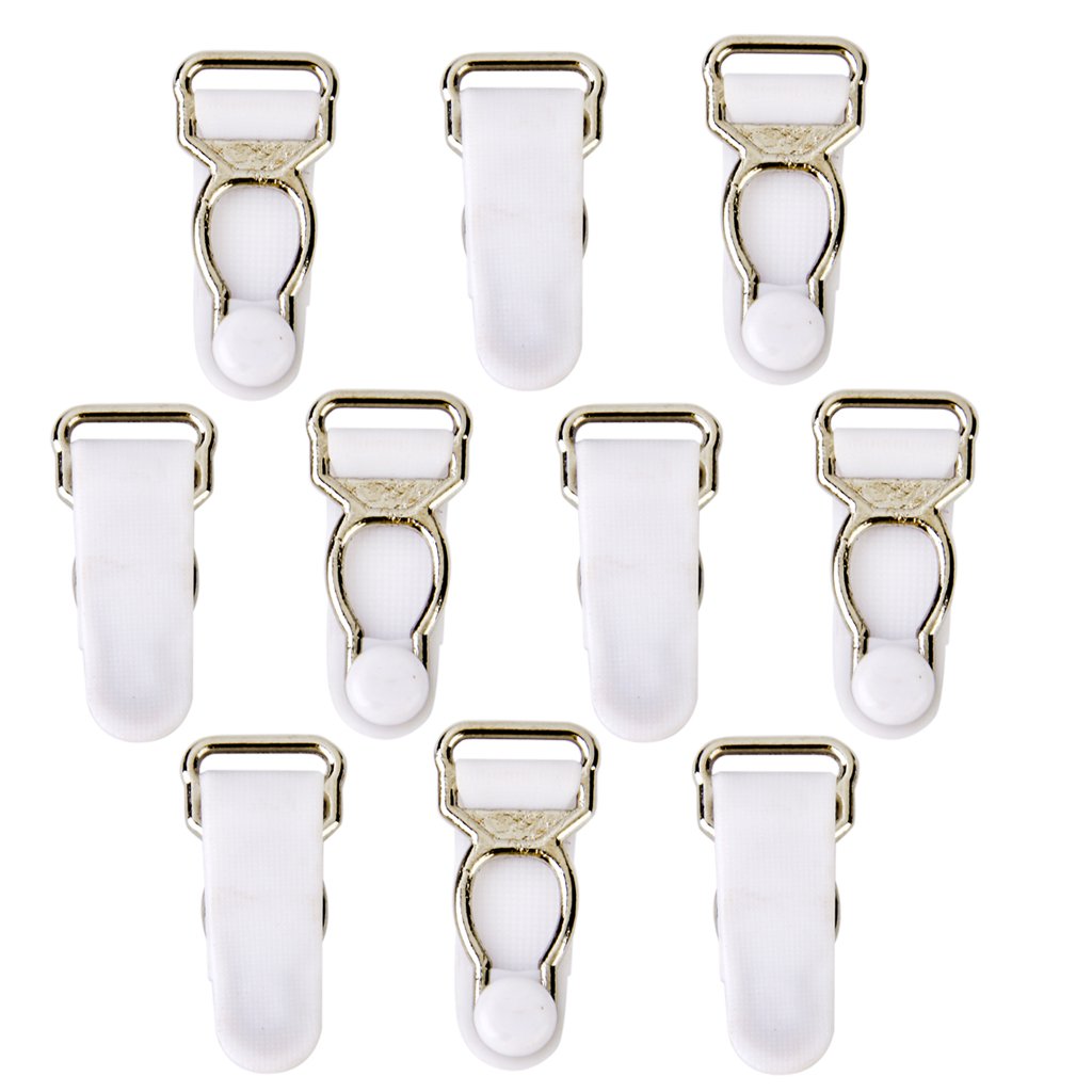 LoveinDIY 10pcs Corset Accessories Suspender Clips - Metal Hooks & Grips for Corset Lacing, Garter Belts, Stockings - White - Perfect for Cosplay, Lingerie, Burlesque & Gothic Fashion