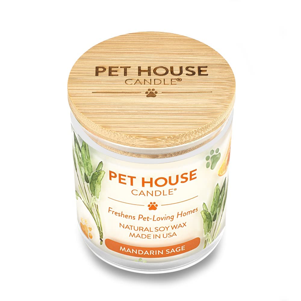 One Fur All Pet House Candle 2 Pack - Natural Soy Wax Candles for Pet Odor Elimination | Mandarin Sage Scented, Clean Burning, Long Lasting Home Fragrance | Perfect for Living Rooms, Bedrooms & Pet-Friendly Spaces