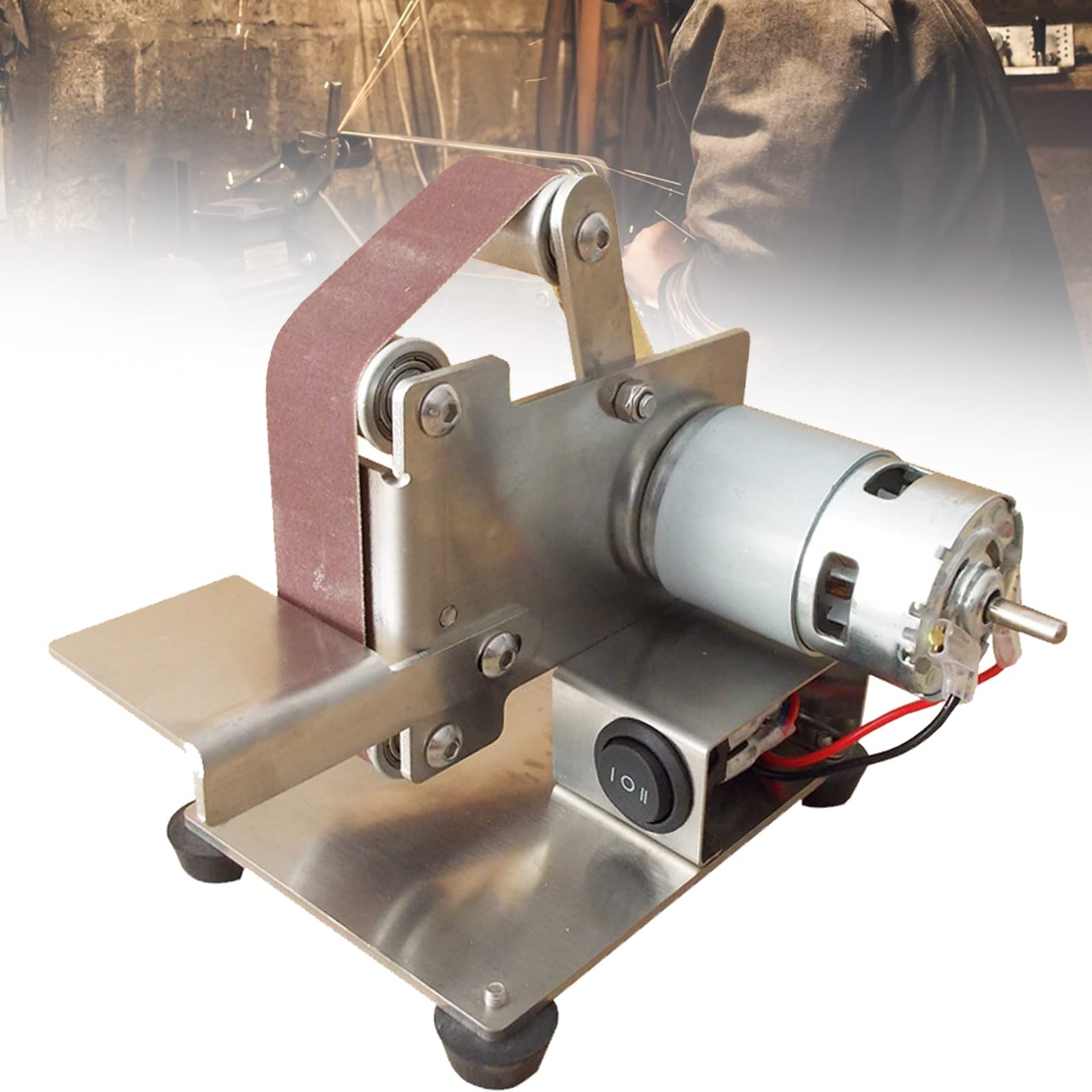 Bench Grinders & Mini Belt Sander with Sanding Belts - Stainless Steel Body for Metal Turning, Plastic Polishing, Knife Sharpening & Woodworking - Perfect for DIY Projects, Jewelry Making & Workshop Tools