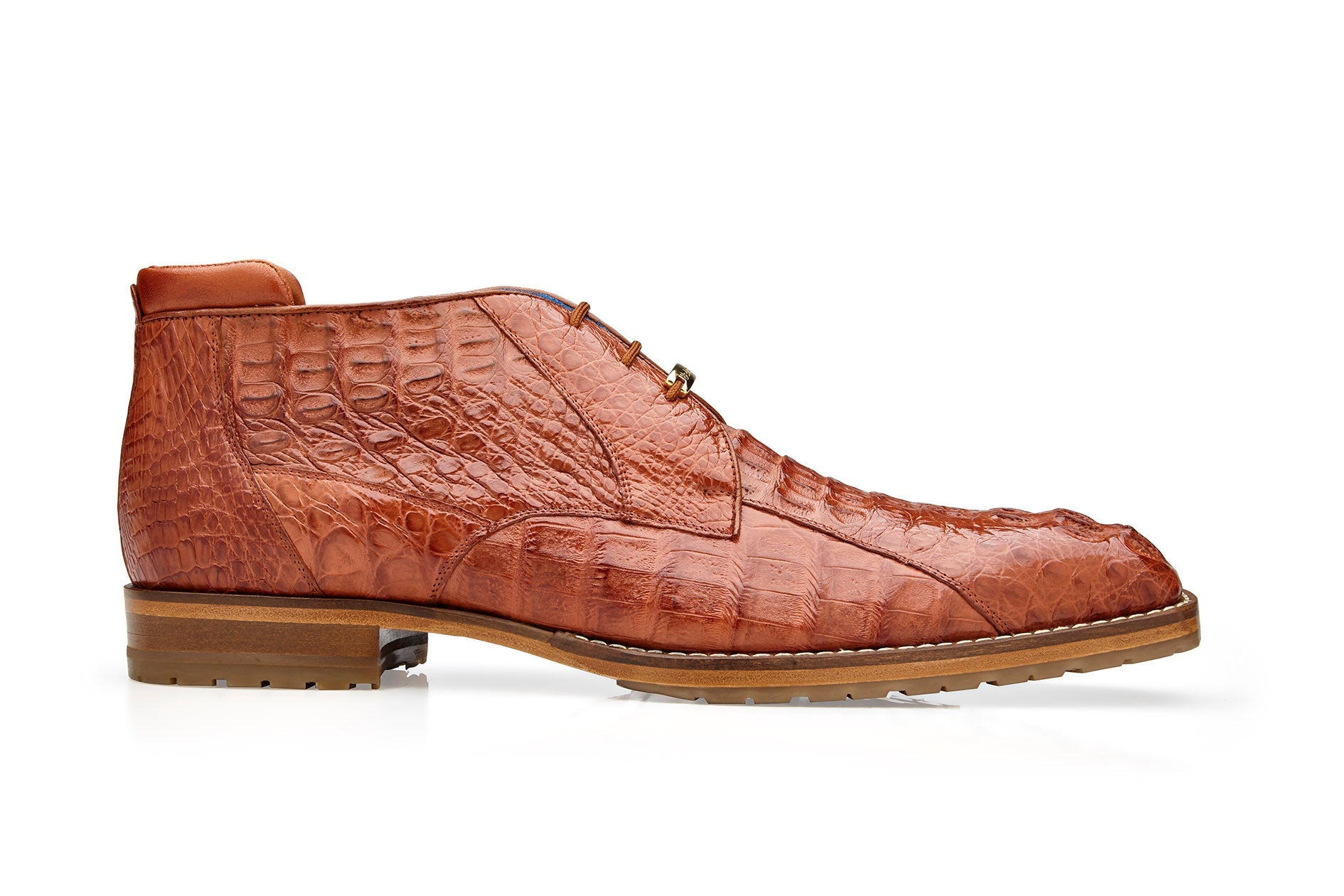 Belvedere Marcello Genuine Hornback Caiman Ankle Boots for Men - Premium Cognac Leather Dress Shoes - R19 Collection - Perfect for Business, Formal Events & Luxury Fashion