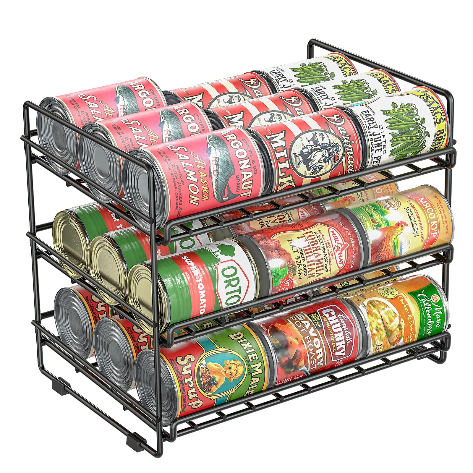 SUFAUY 3-Tier Can Organizer - Space-Saving Kitchen Pantry Storage Rack for Canned Food | Holds 36 Cans | Cabinet & Countertop Organization | Perfect for Small Kitchens & Pantries (Black)