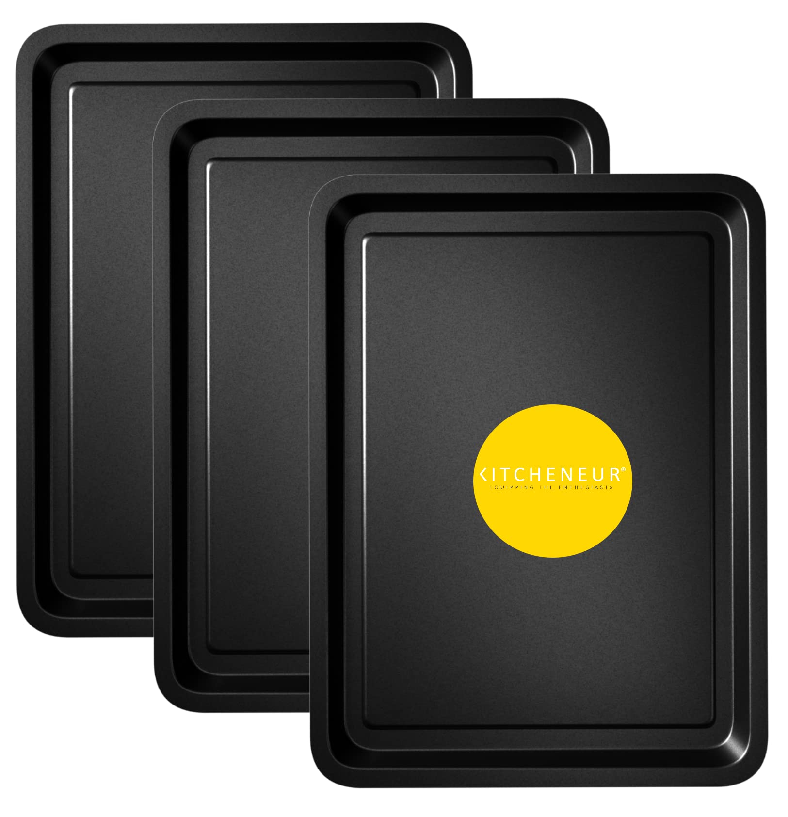 3-Pack Non-Stick Baking Tray Set 32cm - Essentials Oven Pans Dishwasher Safe & Easy Clean by KITCHENEUR® - Perfect for Cookies, Roasting & Meal Prep