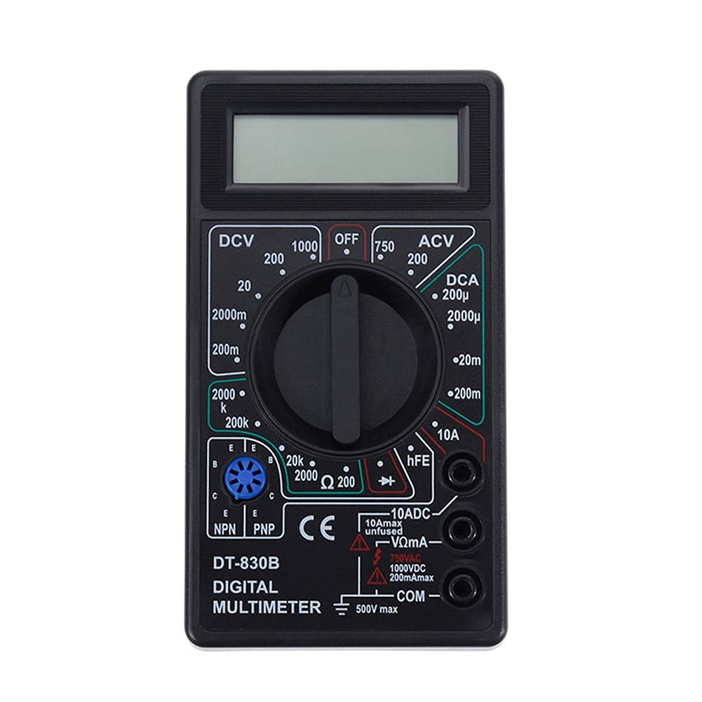 Digital Multimeter LCD Display - AC/DC Voltage Tester up to 1000V, Resistance & Current Meter with Probes (Black) - Perfect for Home Electrical Repairs, Automotive Diagnostics & Electronics Projects