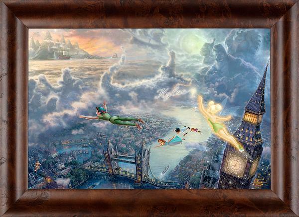 Disney Tinker Bell and Peter Pan Fly to Never Land Personalized Framed Canvas Wall Art - Perfect for Kids' Room Decor, Nursery, and Disney Themed Bedrooms