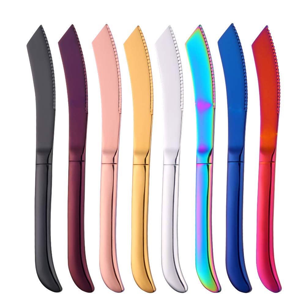 Premium 6-Piece Steak Knife Set - Serrated Stainless Steel Blades, Dishwasher Safe - Elegant Mix-Color Handles for Steak Dinners & BBQ Parties by QIBORUN - Perfect for Home Dining, Restaurant Use & Gift Giving