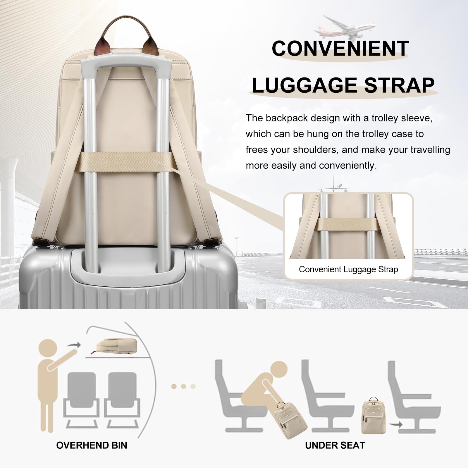 Stylish Women's Laptop Backpack for Travel, Work & Commute - Casual Daypack with Purse Design, Fits 14 Inch Notebook (Apricot) - Perfect for Office, School & Daily Use
