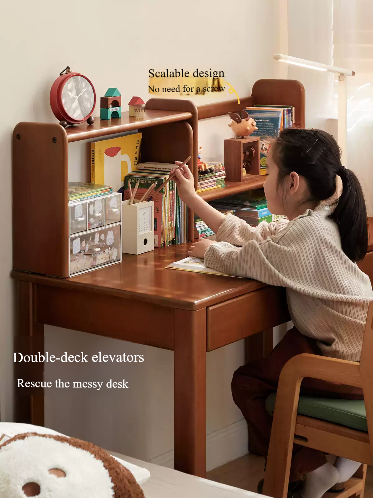 Solid Poplar Wood Kids Study Desk with Bookshelf - Durable Children's Learning Table for Homework & Reading - Perfect for Bedrooms, Playrooms & Homeschooling