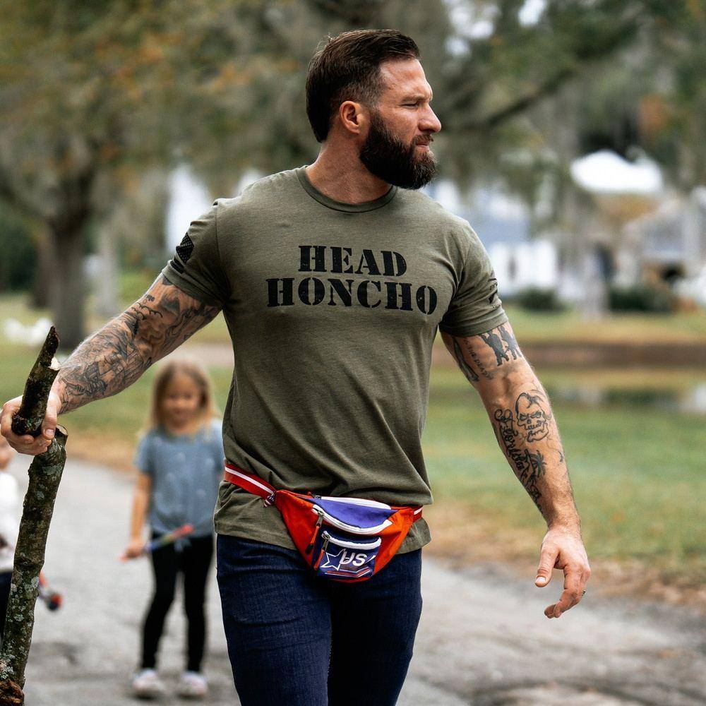 Head Honcho T-Shirt for Men - Military Green Cotton Tee - Casual Wear, Workout & Everyday Outfits
