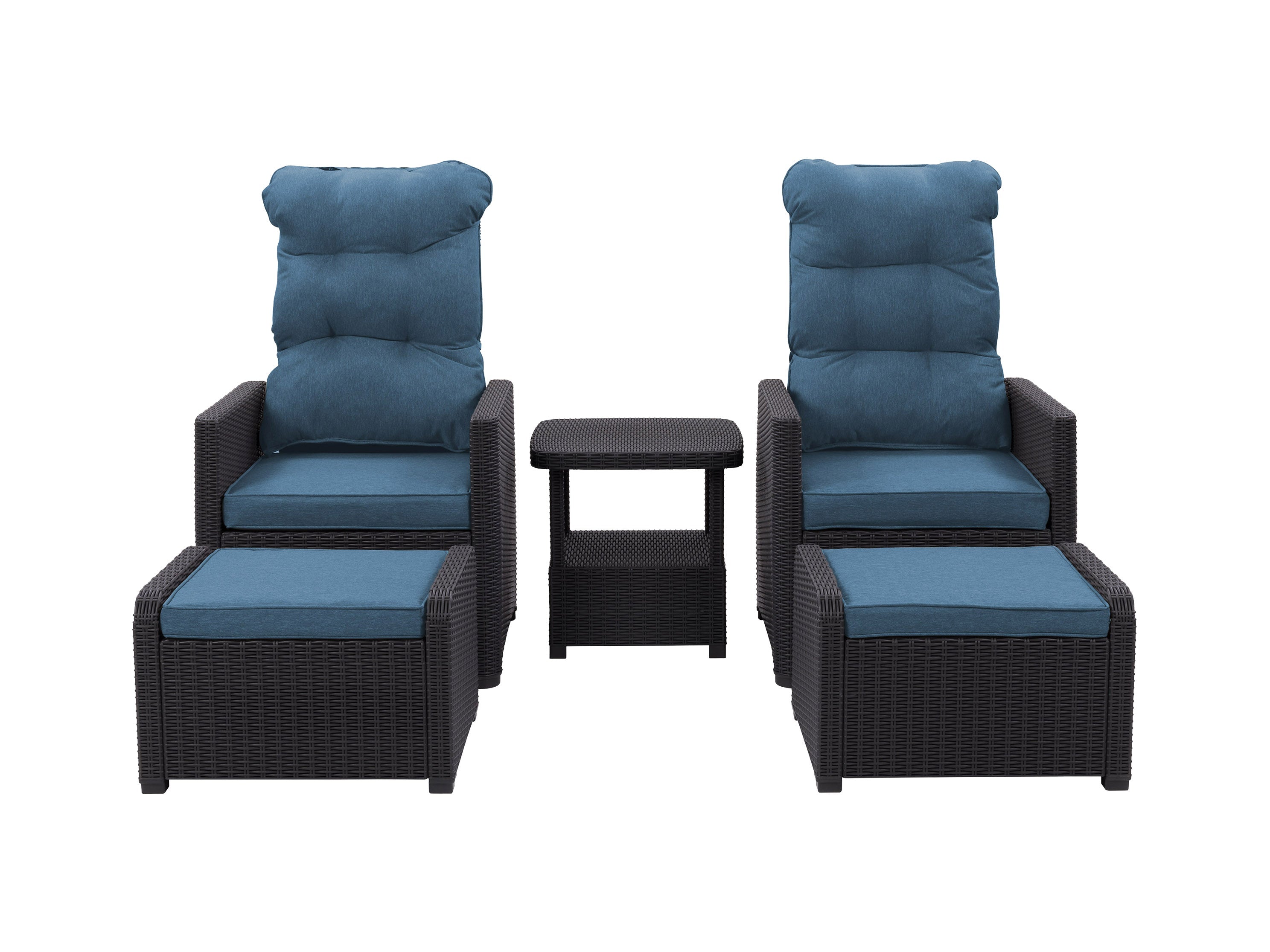 5-Piece Patio Recliner and Ottoman Set - Outdoor Lounge Chair with Adjustable Backrest & Footrest - Perfect for Poolside, Deck, Garden Relaxation