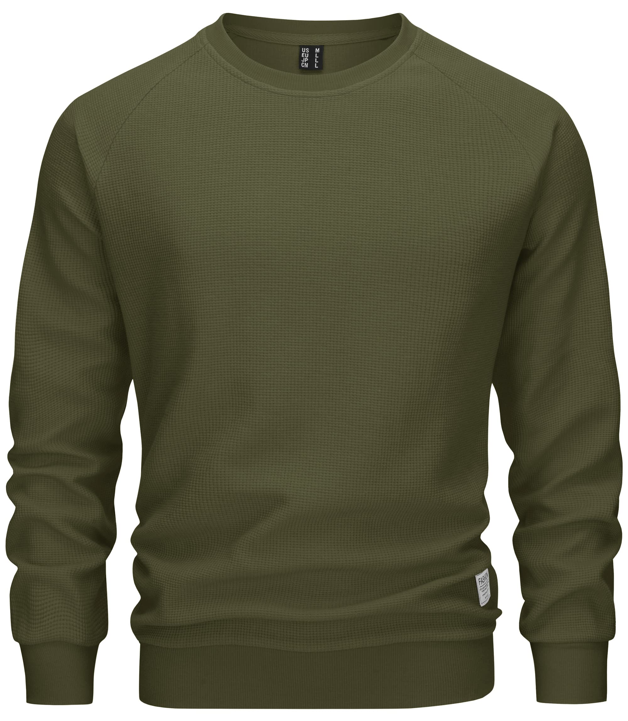 TACVASEN Men's Waffle Knit Crewneck Sweatshirt - Lightweight Long Sleeve Pullover for Casual Wear | Perfect for Outdoor Activities, Lounge & Everyday Comfort