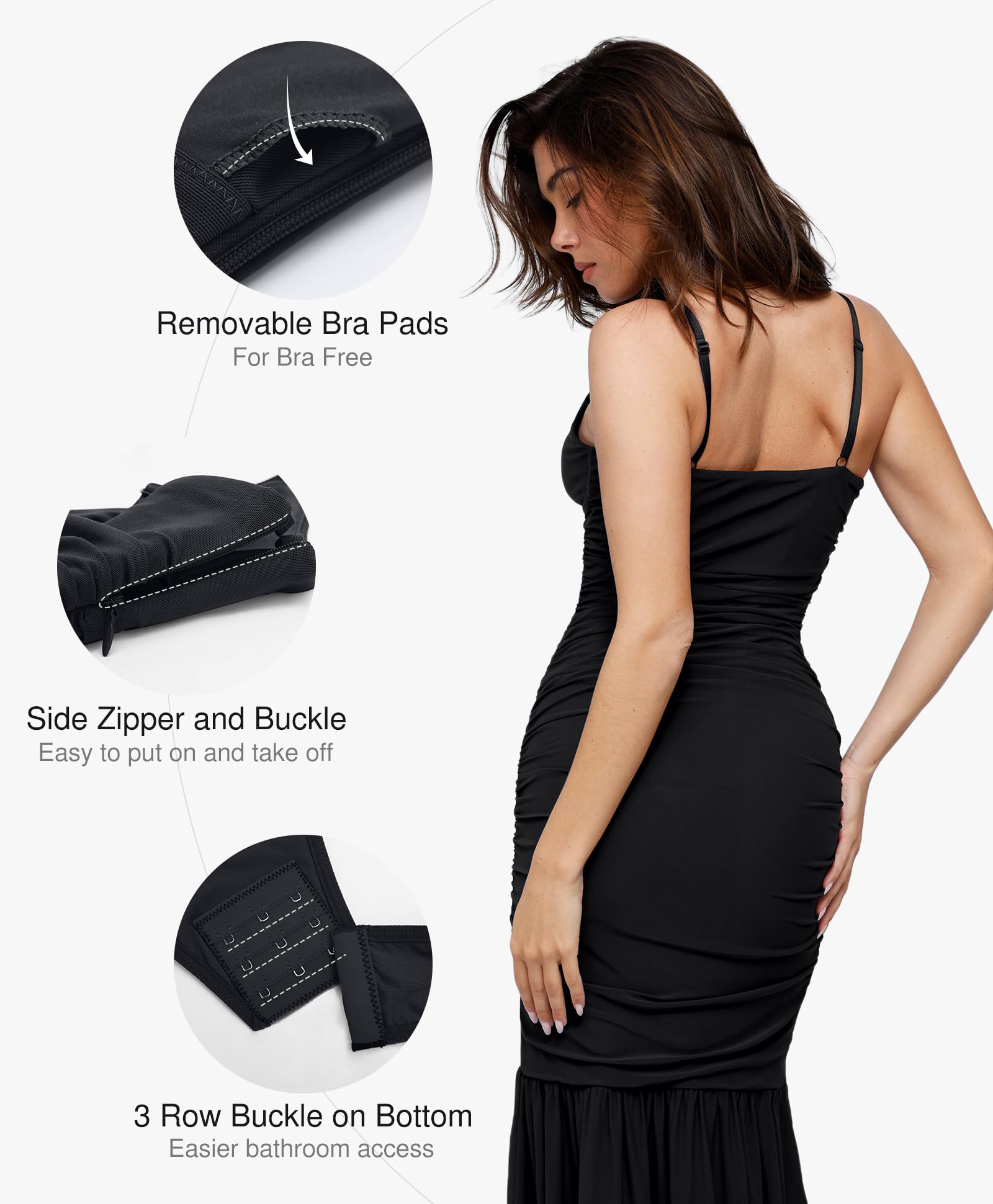 Popilush Corset Dress with Built-in Shapewear - Women's Bodycon Cocktail Dress for Wedding Guest, Deep V Neck Mesh Ruched Maxi Dress | Perfect for Evening Parties, Date Nights & Special Occasions