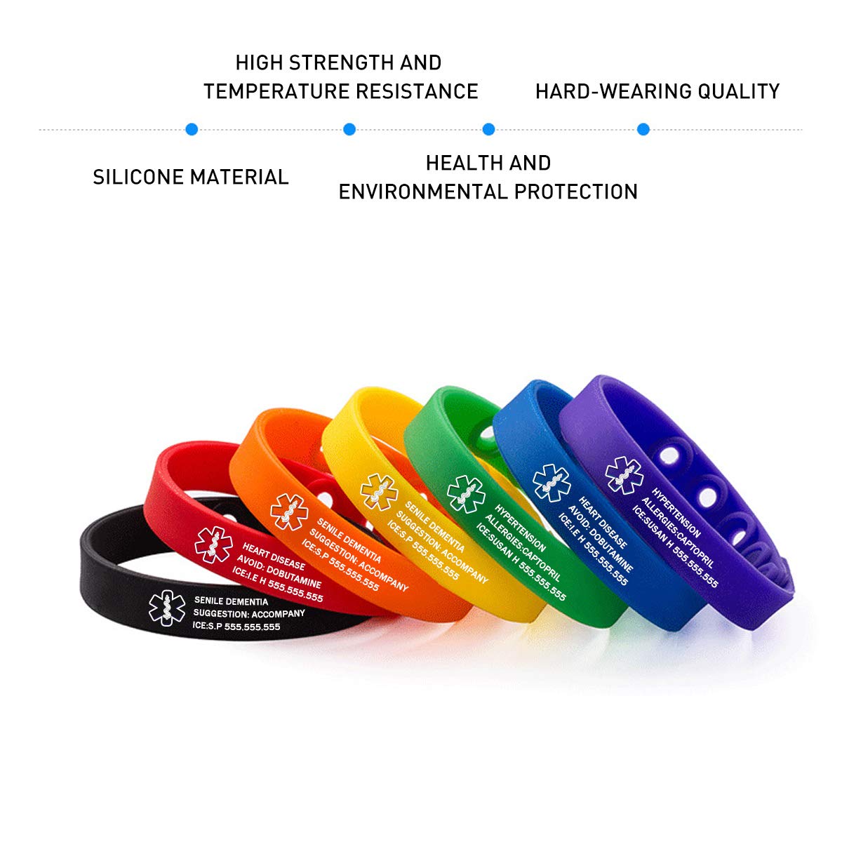 Custom Engraved Medical Alert Bracelet - Waterproof & Adjustable Silicone ID Bracelet for Men & Women | Emergency Medical Info, Allergies, Diabetes | Perfect for Outdoor, Travel & Daily Safety