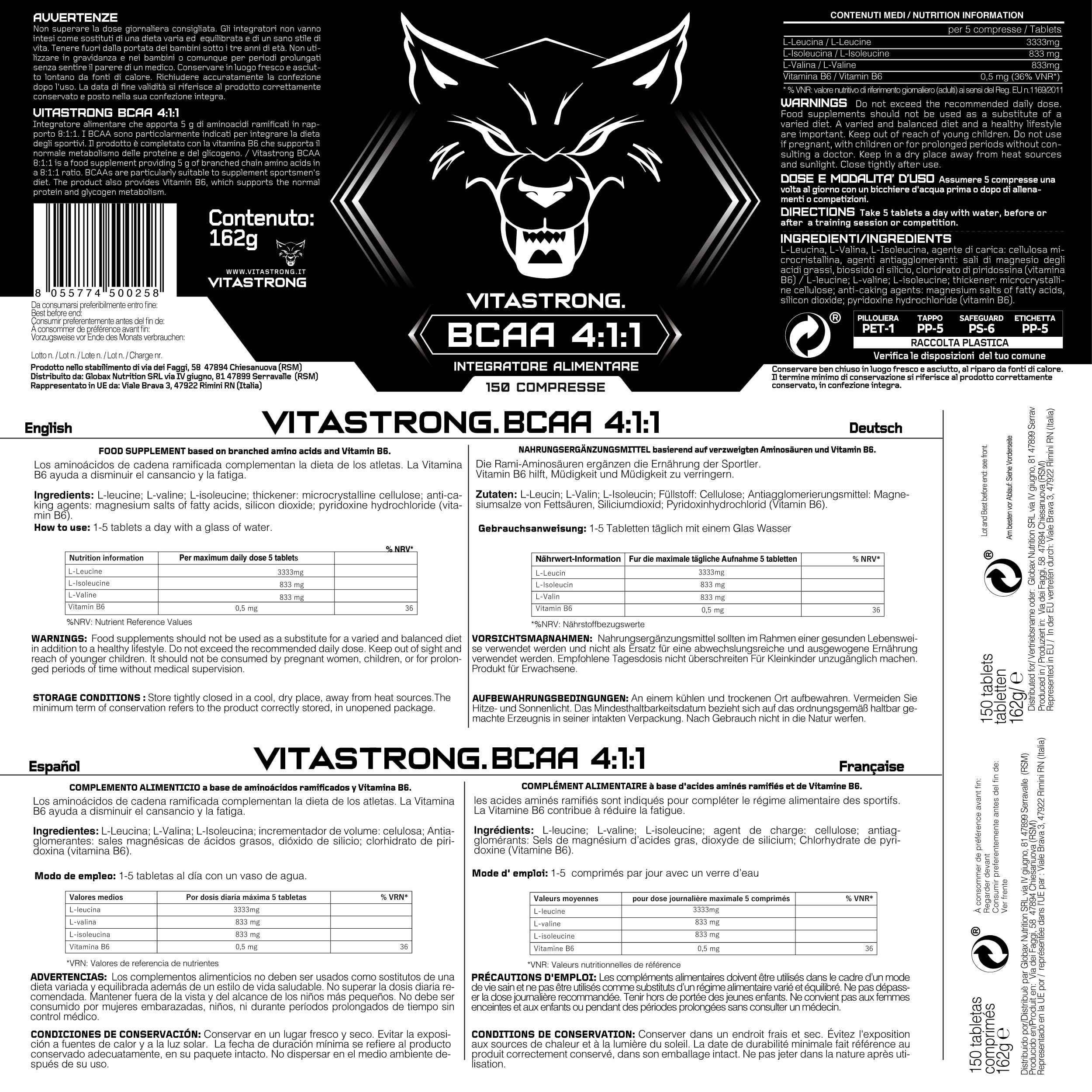 BCAA 4:1:1 5000mg with Vitamin B6 - Pre/Post Workout Supplement - 150 Tablets for Muscle Recovery