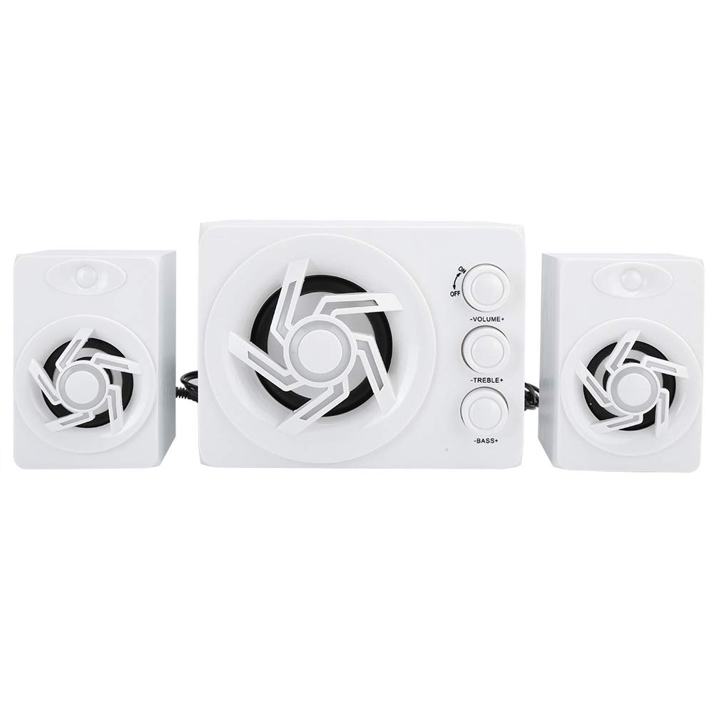 3.5mm Wired Gaming Speaker with Subwoofer - 2.1 Channel Wooden White for PC & Home Audio