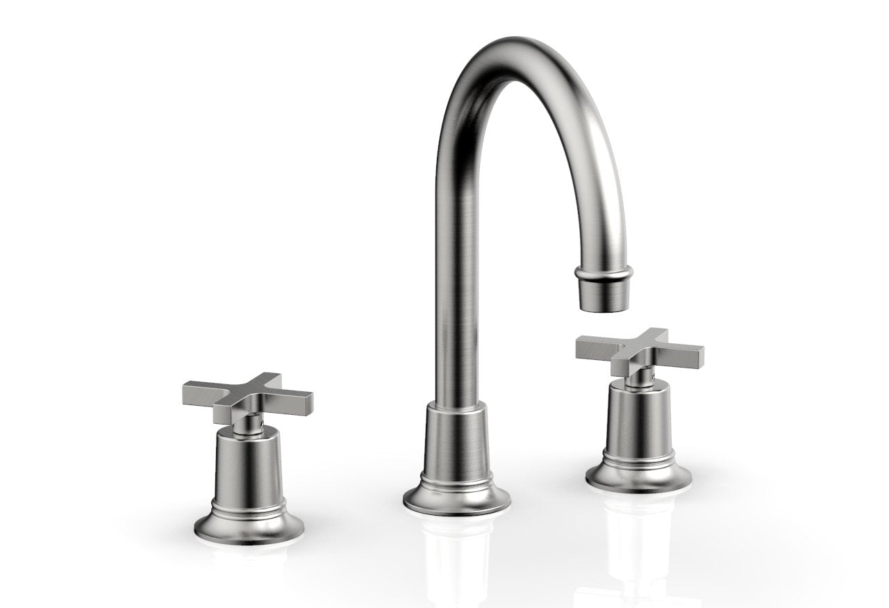 HEX MODERN Widespread Bathroom Faucet with Cross Handles - Brushed Nickel Finish - 8 Inch Centerset - 501 03 - Perfect for Modern Vanities and Powder Rooms