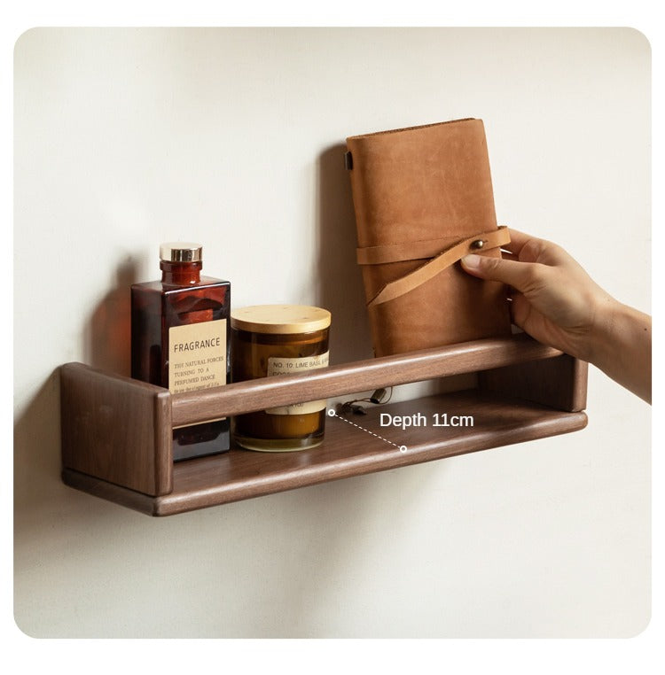 Premium Black Walnut & Cherry Solid Wood Wall Mounted Shelf - Rustic Hanging Storage Bookshelf for Living Room, Bedroom, or Office Decor