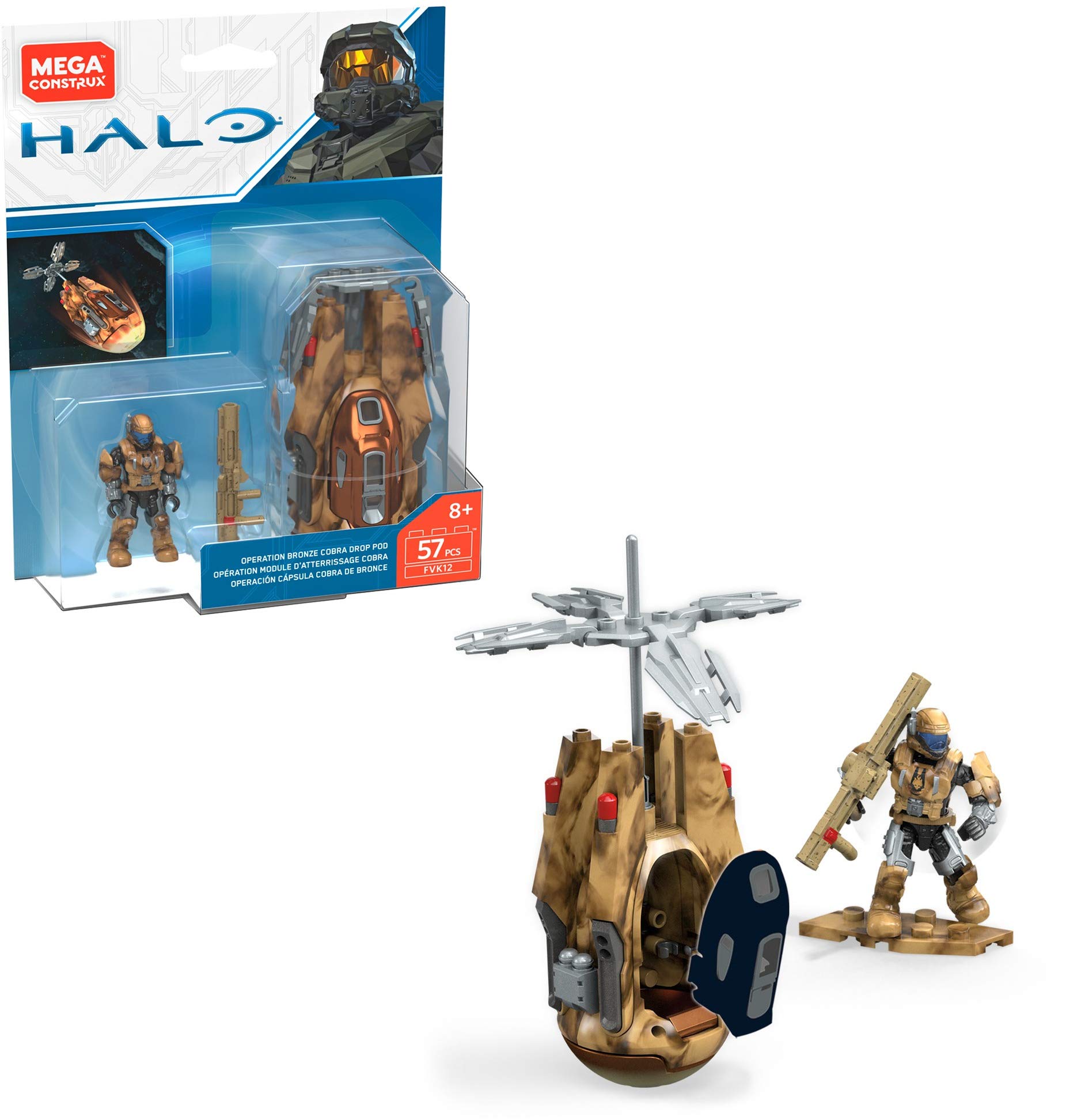 Mega Construx Halo Operation Bronze Cobra Drop Pod Construction Set with 57 Pieces & Micro Action Figures - Building Toys for Kids Ages 6+ | Perfect for Halo Fans, Creative Play & Collectible Displays