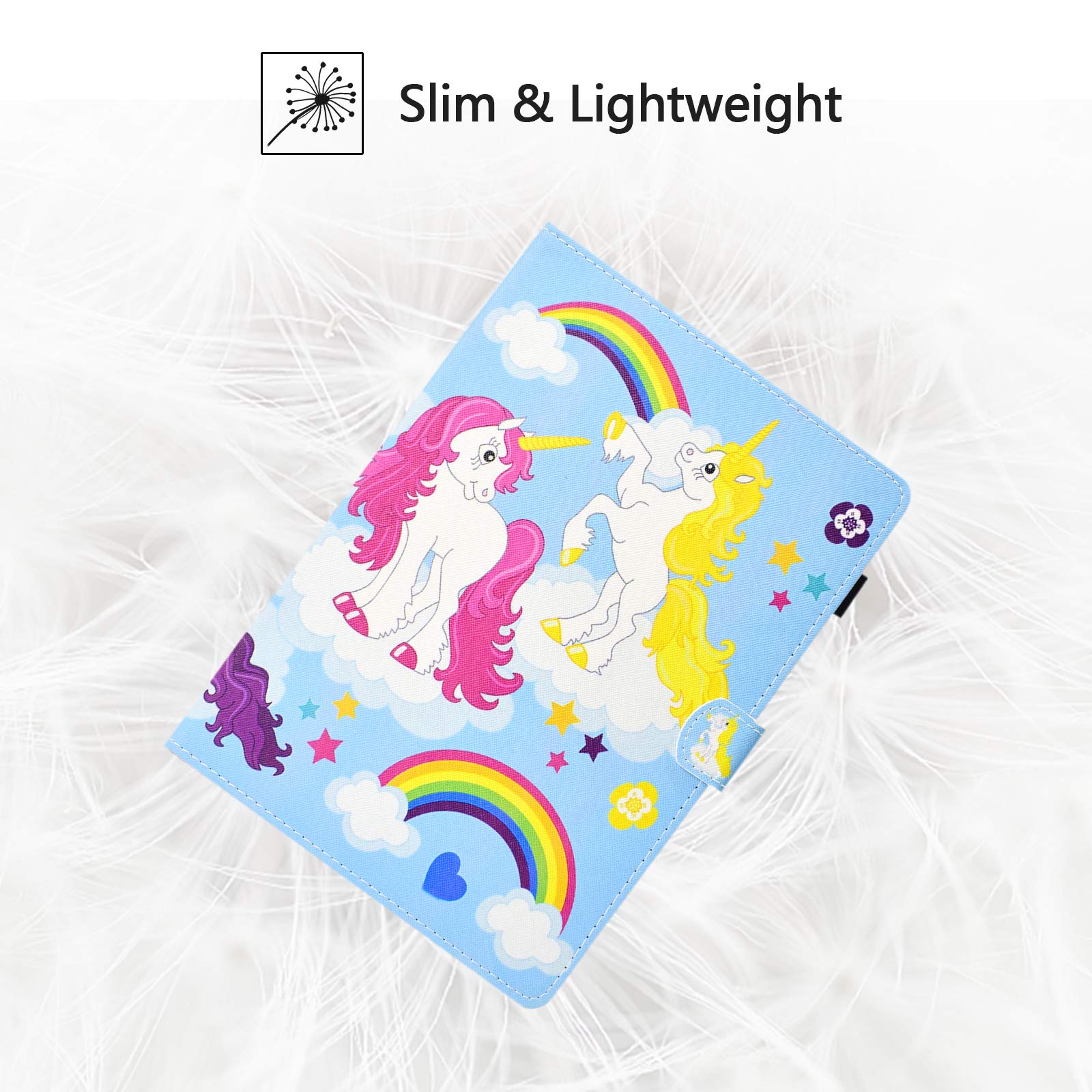 Premium PU Leather Folio Case for Apple iPad 9.7 Inch (6th/5th Gen & iPad Air 1/2) - Shockproof Stand Cover with Pencil Holder & Auto Sleep/Wake Feature - Rainbow Unicorn Design - Perfect for Work, School & Travel