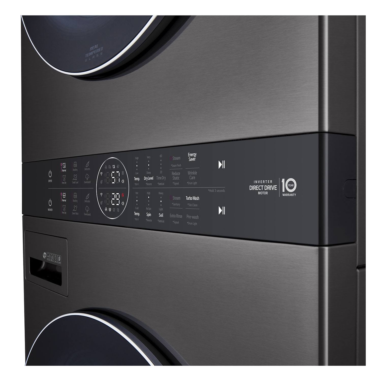 LG WKGX201HBA 5.2 Cu. Ft. Front Load Washer & 7.4 Cu. Ft. Gas Dryer Set in Black Stainless Steel - Perfect for Laundry Room, Apartment & Home Use