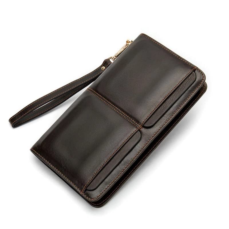 Genuine Leather Men's Clutch Wallet - Large Capacity Business Wallet with Zipper for Phone & Cards - Stylish Long Purse for Men (One Size) - Perfect for Office, Travel & Night Out