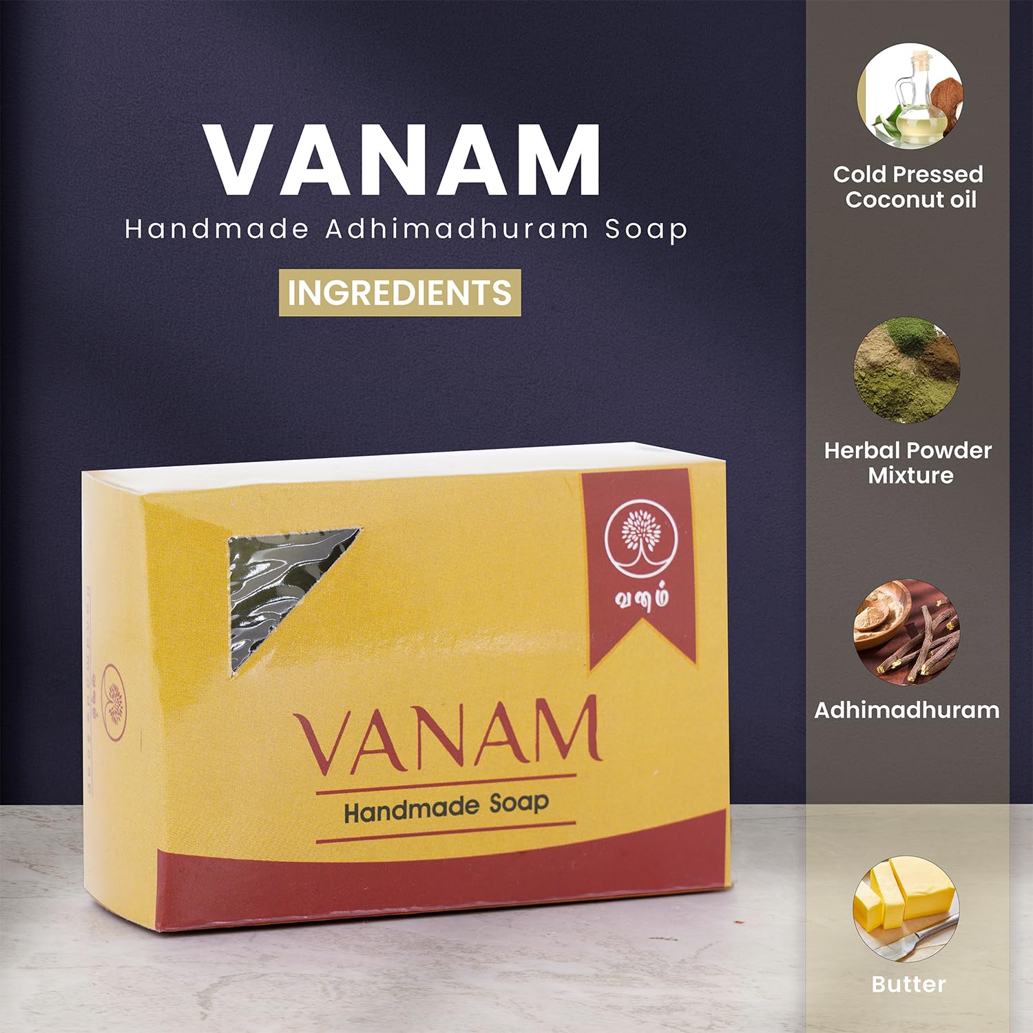 VANAM Handmade Herbal Adhimadhuram Soap Bar (Licorice | Mulethi | Yashimadhu | Glycyrrhiza Glabra) - Natural Skin Care for Dry & Sensitive Skin - Set of 5 - Perfect for Relaxing Baths & Ayurvedic Self-Care Rituals
