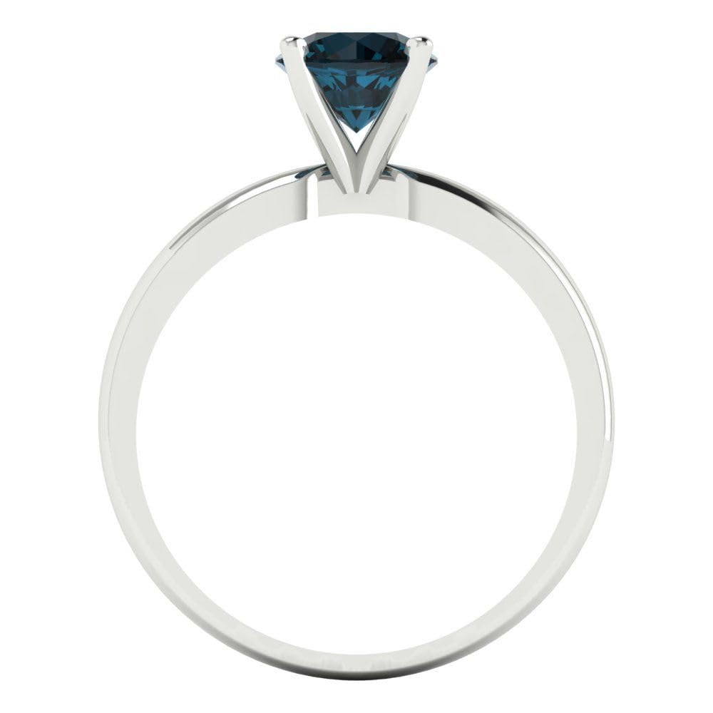 1.0 ct Natural London Blue Gemstone Solitaire Engagement Ring - 14k White Gold Round Cut Designer Bridal Ring for Women | Anniversary, Proposal, Wedding Gift Idea