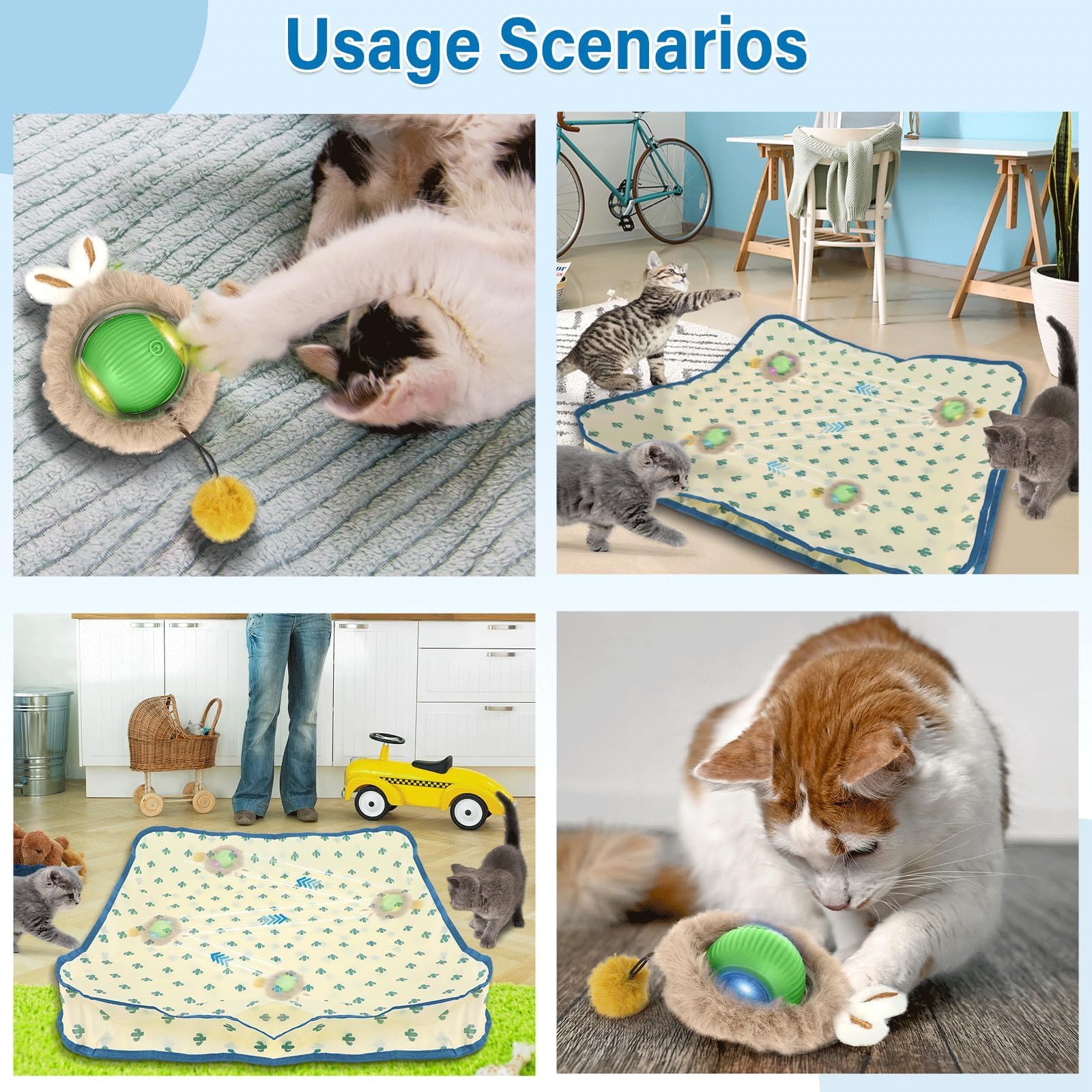 Automatic Moving Cat Ball Toy with Motion Sensor, LED Light & Chirping Sounds - Interactive Hide-n-Seek Kitten Toy for Indoor Cats - Perfect for Bored Adult Cats & Playful Kittens (Green) | Great for Night Play, Exercise & Mental Stimulation