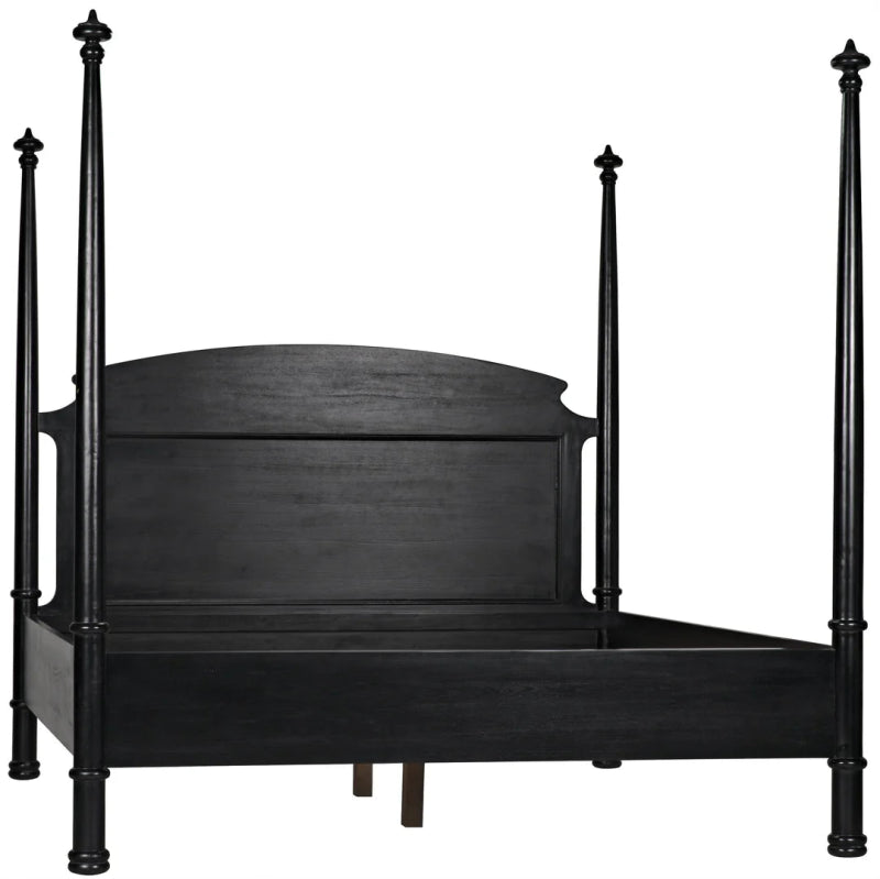 Handmade Black Wooden Four Poster Bed Frame - King/Queen Size, Solid Wood Canopy Bed for Master Bedroom, Romantic & Vintage Style Bedroom Furniture