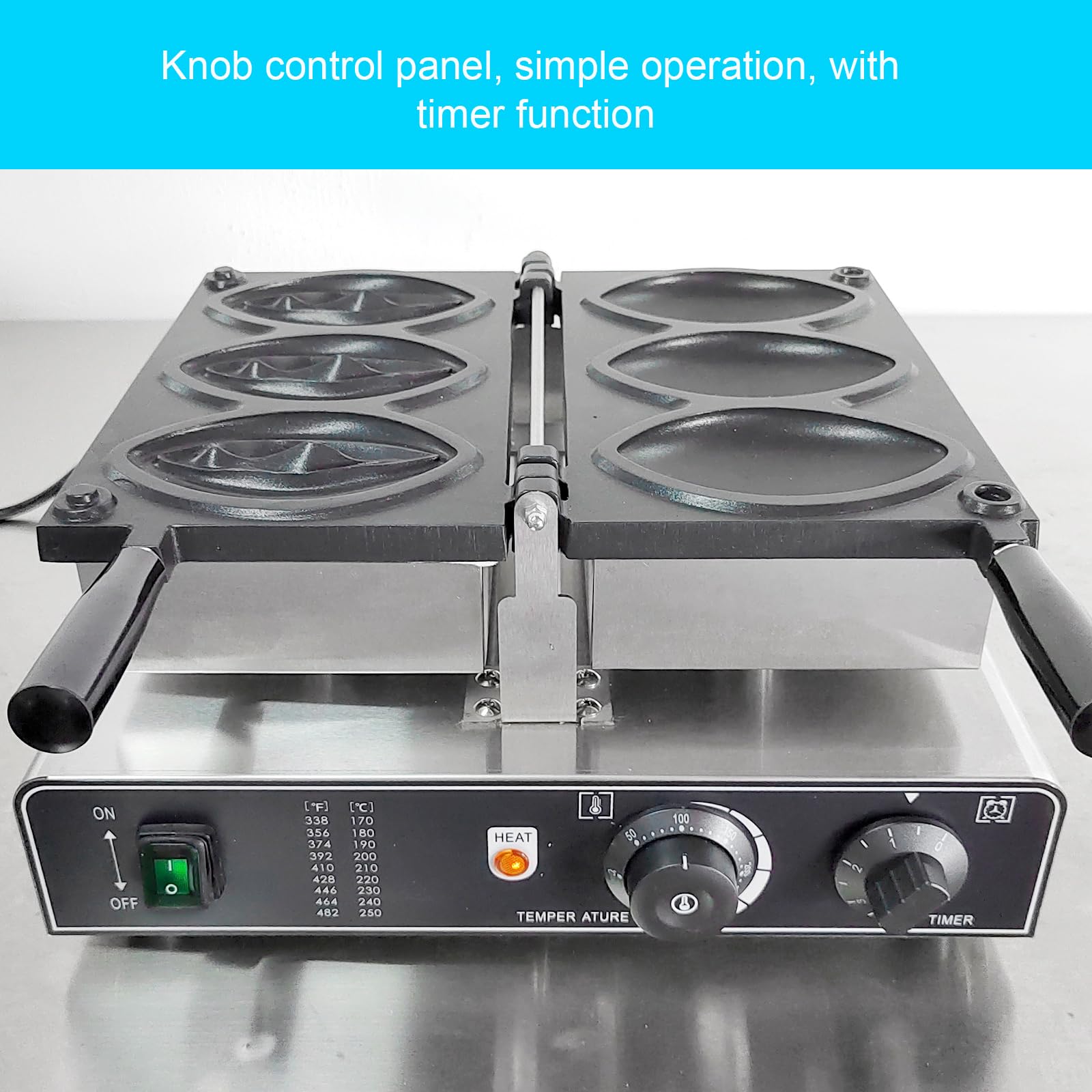 3-Piece Commercial Abalone-Shaped Electric Waffle Maker with Removable Non-Stick Plates - Unique Waffle Iron for Hot Dogs, Sausages & Party Snacks - Perfect for Breakfast, Brunch, Parties & Catering Events