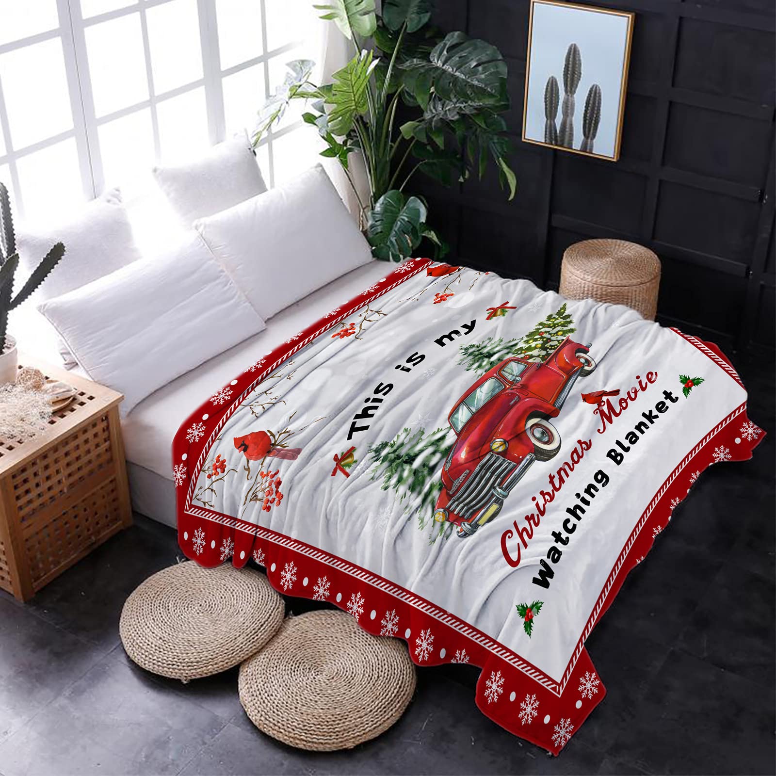 Luxury Christmas Flannel Fleece Blanket - Red Truck & Xmas Tree Design - 40