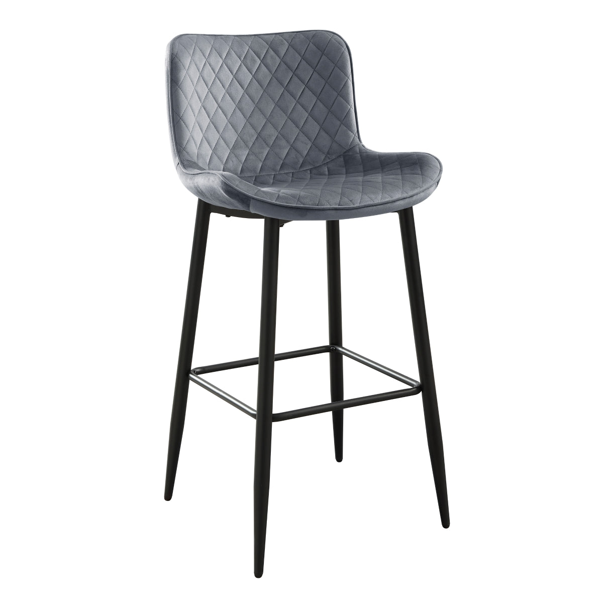 Dark Gray Velvet Bar Stool with Quilted Stitching - Modern Kitchen Island Chair for Dining Room, Breakfast Nook & Home Bar - Comfortable Counter Height Seating
