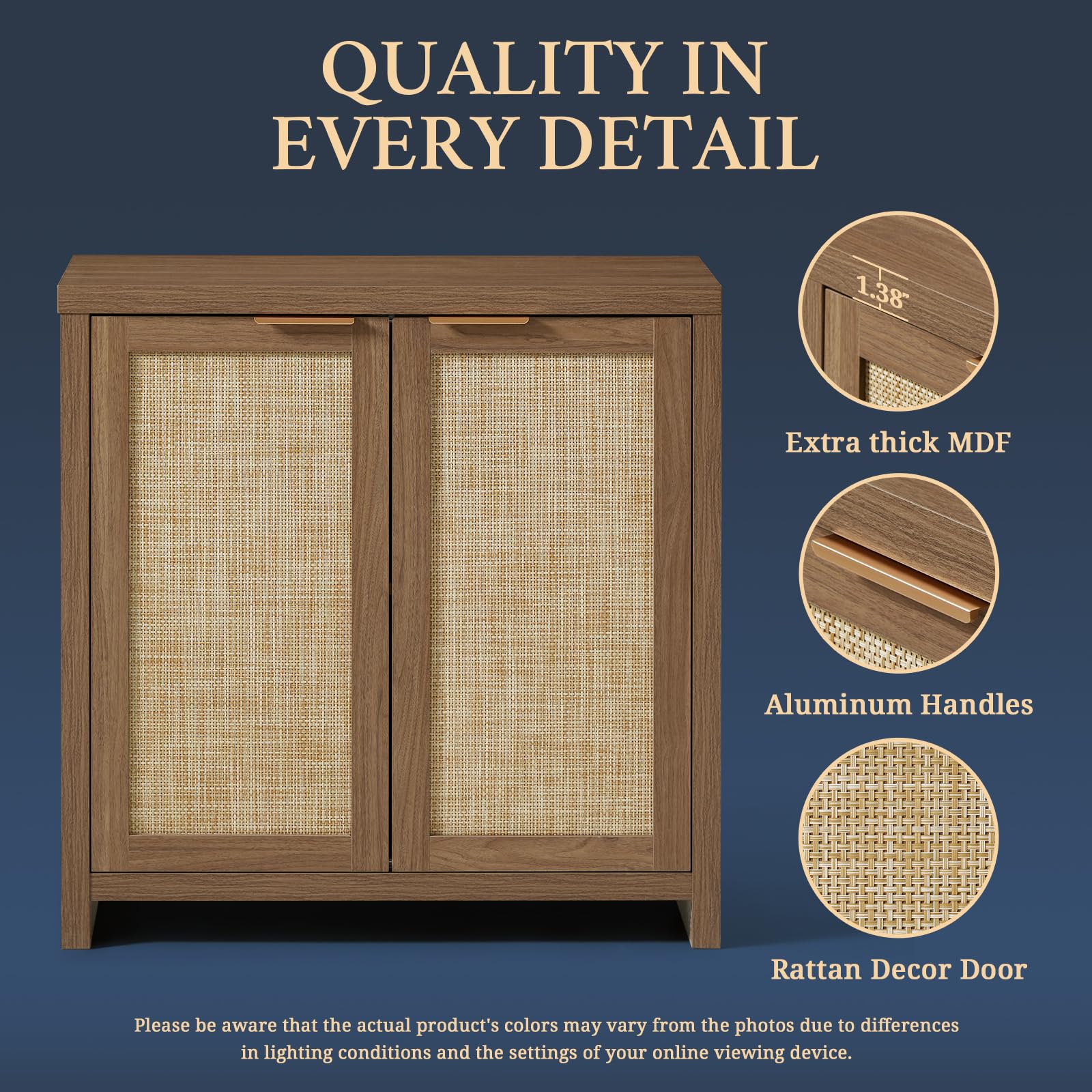 Hampstead Storage Sideboard Cabinet with Rattan Doors & Adjustable Shelves - Modern Buffet Kitchen Cabinet, Cupboard Console for Living Room, Dining Room & Entryway Storage Solution