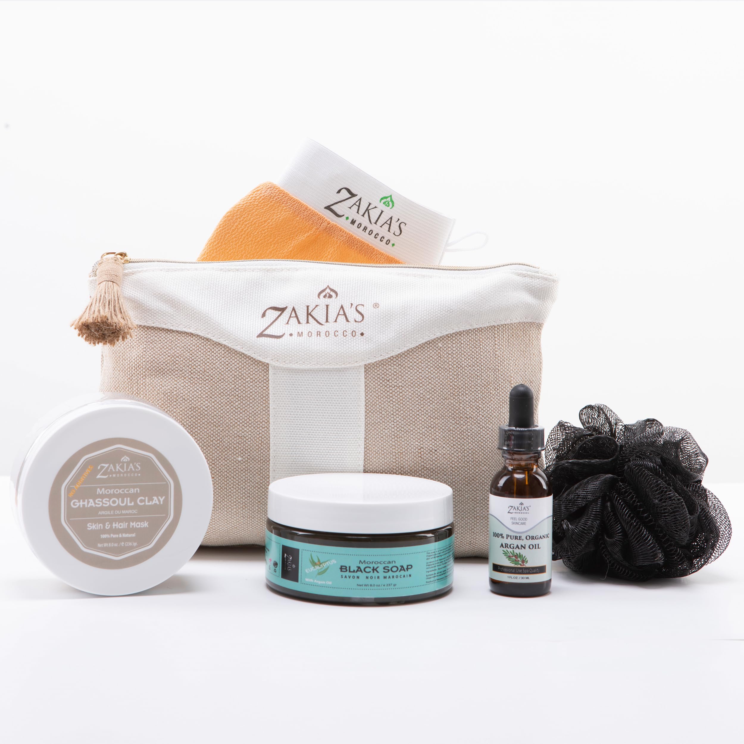 Moroccan Hammam Spa Rejuvenating Skincare Kit - 6 Piece Set with Eucalyptus Black Soap, Ghassoul Clay & Argan Oil | Pure, Natural, Purifying & Exfoliating for All Skin Types | Perfect for Home Spa, Relaxation & Self-Care Rituals