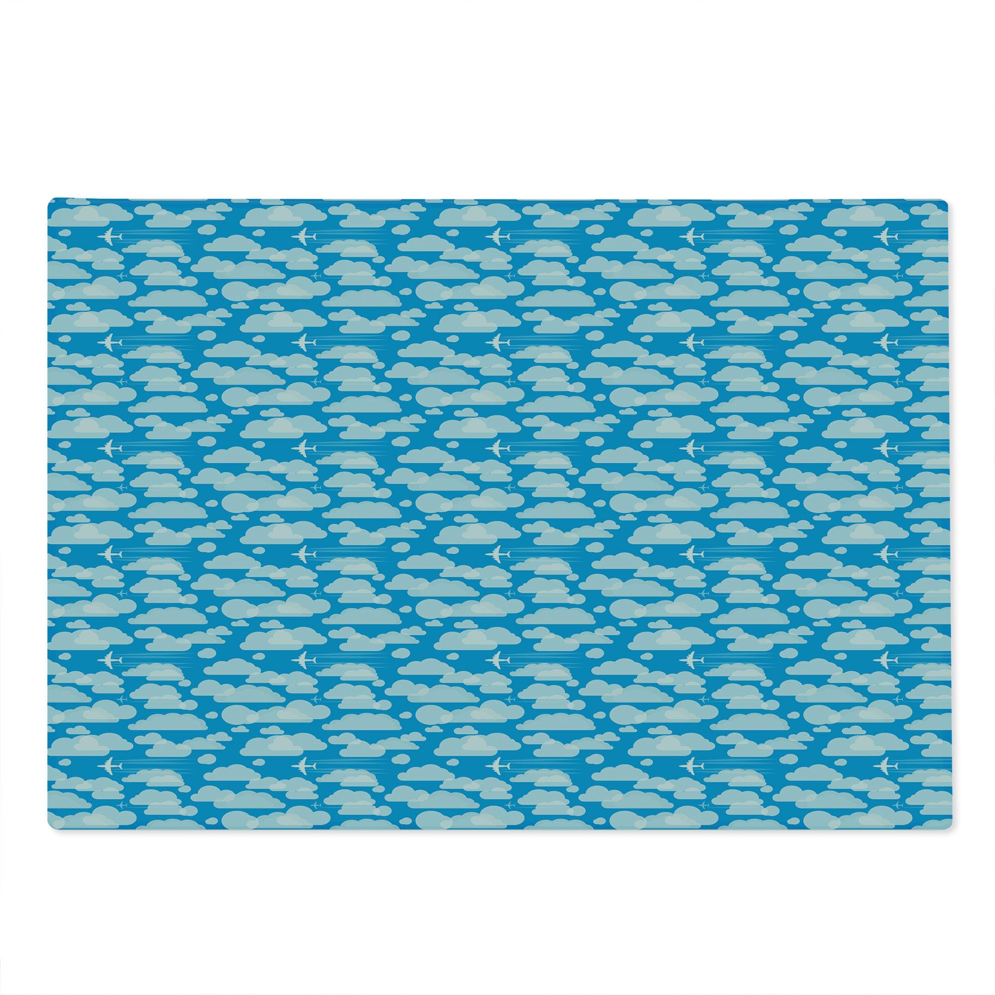 Ambesonne Blue Sky Tempered Glass Cutting Board - Airplane Flying Through Clouds Design - Large Decorative Serving Board for Kitchen & Dining - Perfect for Cheese, Charcuterie & Party Platters