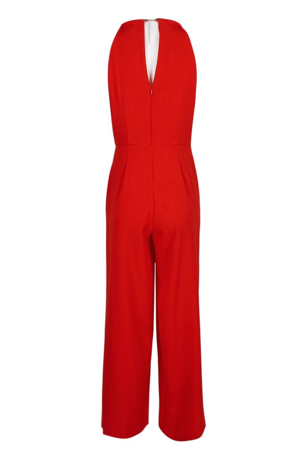 Donna Ricco Women's Sleeveless Halter Jumpsuit in Red - Summer Beach Party & Evening Cocktail Outfit
