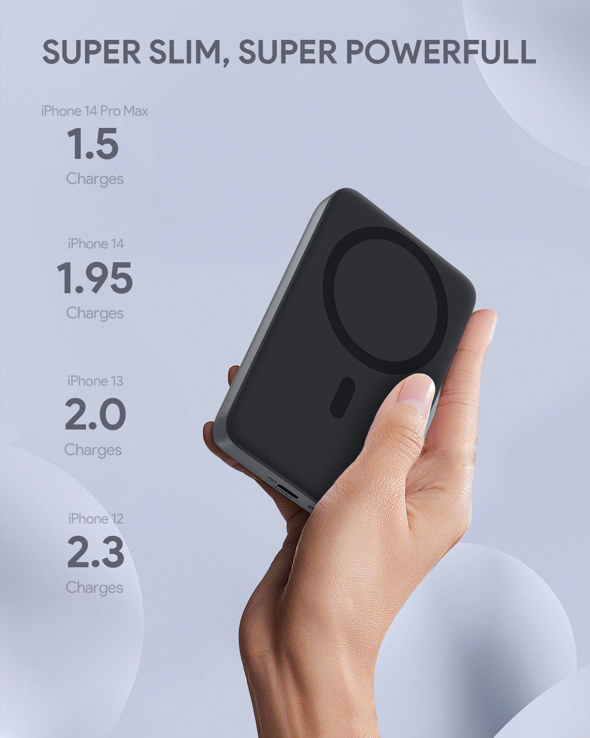 AUKEY PB MS02 10000mAh Magnetic Wireless Power Bank with 30W Fast Charging | USB-C Portable Charger for iPhone 15/14/13/12 | Perfect for Travel, Office & Outdoor Use